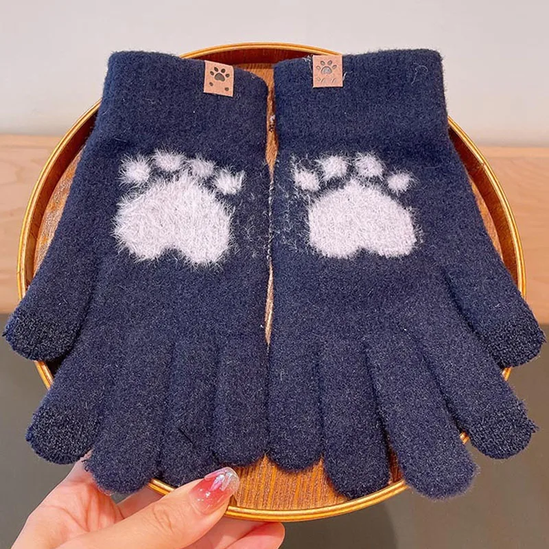 

Women's Fashion Cat Paw Printing Gloves Mobile Phone Touchscreen Knitted Gloves Winter MenThick Warm Adult Soft Fluffy Gloves