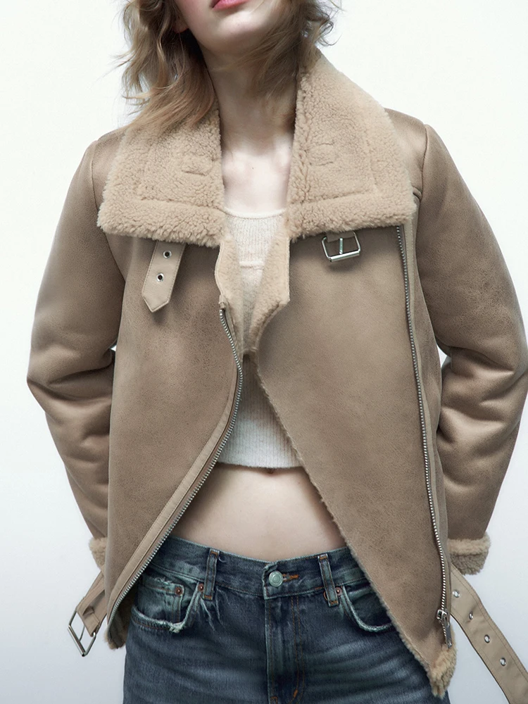 Fashion Warm Thick Jacket Women Lapel Collar Long Sleeve Asymmetric Zipper With Metal Buckle Jackets Female Vintage Casual Coat
Fashion Warm Thick Jacket Women Lapel Collar Long Sleeve Asymmetric Zipper With Metal Buckle Jackets Female Vintage Casual Coat