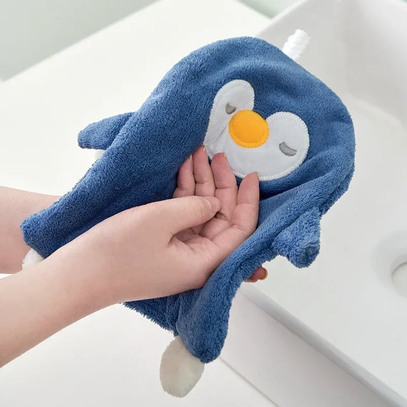 

Hand Towel Padded Coral Velvet Penguin Cartoon Cute Wipe Towel Bathroom Kitchen Cleaning Handkerchief Children Wipe Mouth Towel