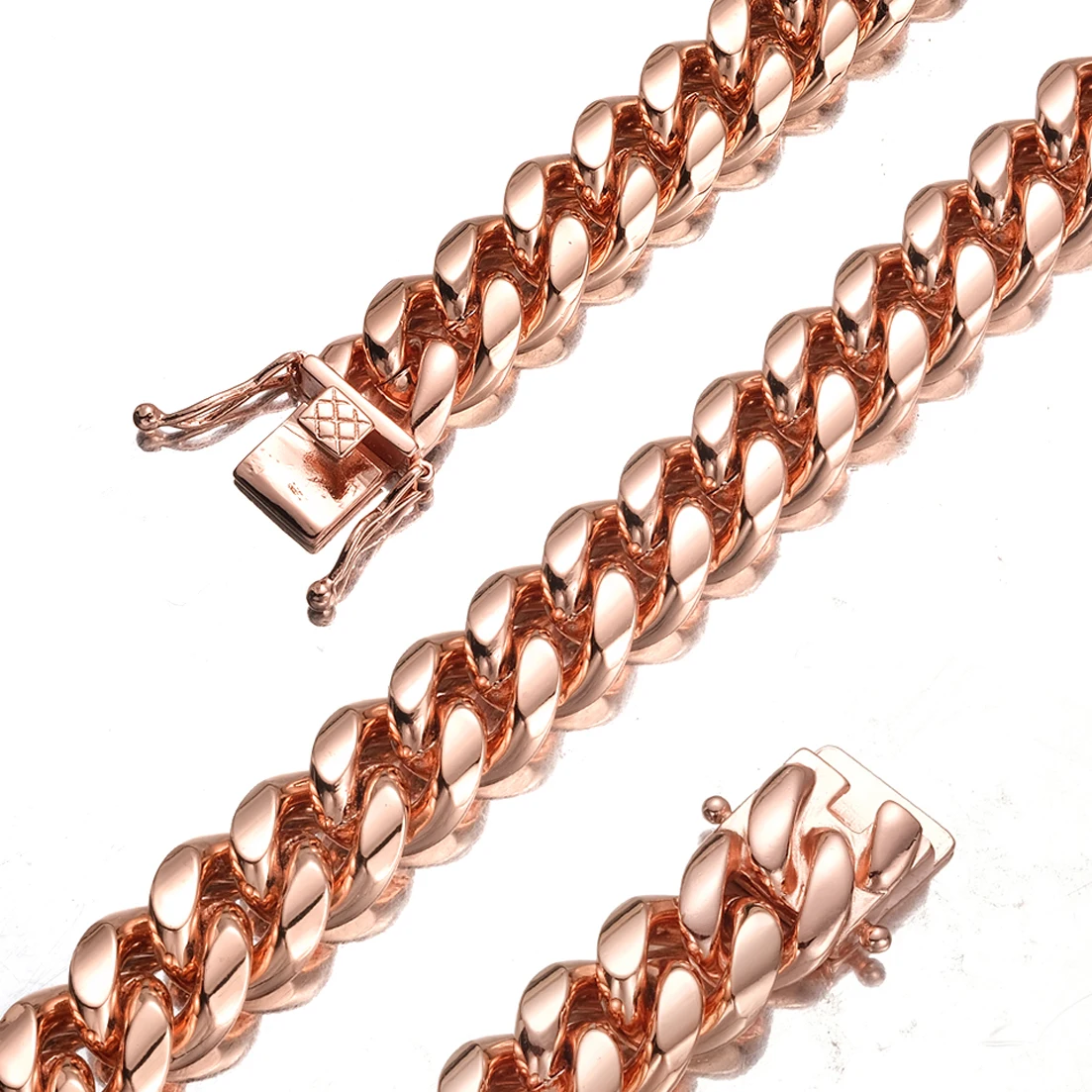 

Any Length 10/14mm Wide Rose Gold Plated 316L Stainless Steel Cuban Miami Chains Necklaces for Men Women Hip Hop Rock jewelry