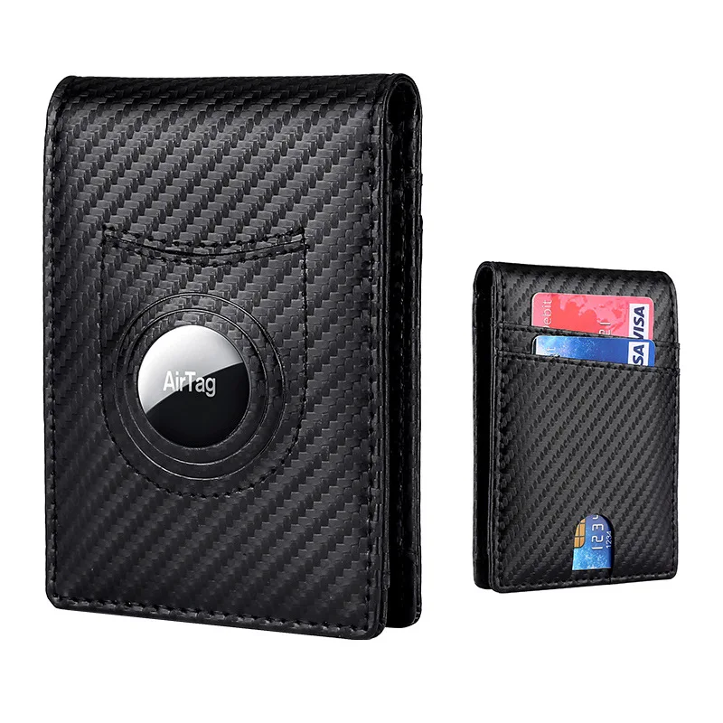 

YKOSM New Carbon Fiber Airtags Wallet Men Business Genuine Leather Airtag Card Bag RFID Blocking ID Credit Card Holder Anti-lost