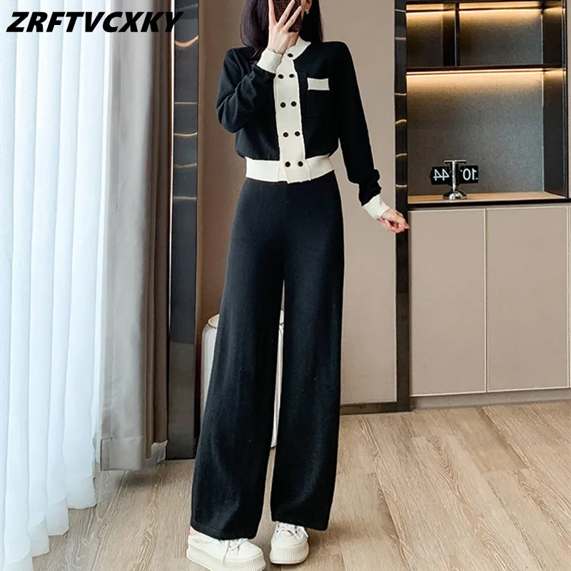 Fashion Casual Knitted Pants Two Piece Set Women Double Breasted Patchwork Cardigan Sweater Coat And Pants Suits Winter Outfits
Fashion Casual Knitted Pants Two Piece Set Women Double Breasted Patchwork Cardigan Sweater Coat And Pants Suits Winter Outfits