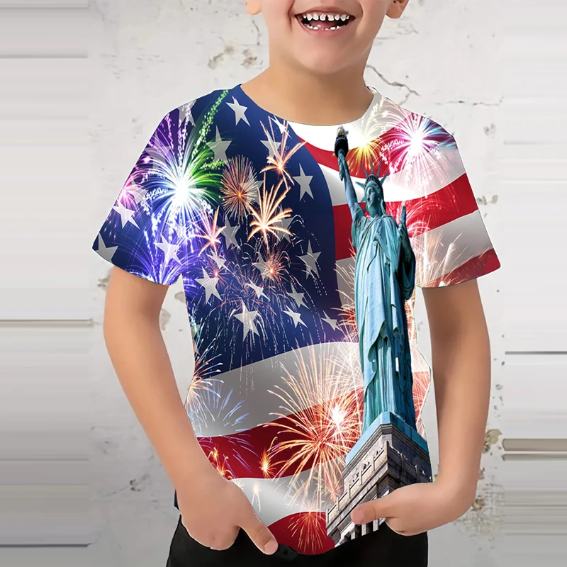 

Independence Day Boys T shirt 2024 Kids Clothes Summer Casual O-neck Short Sleeve American Flag T-shirt For a Boy Children top