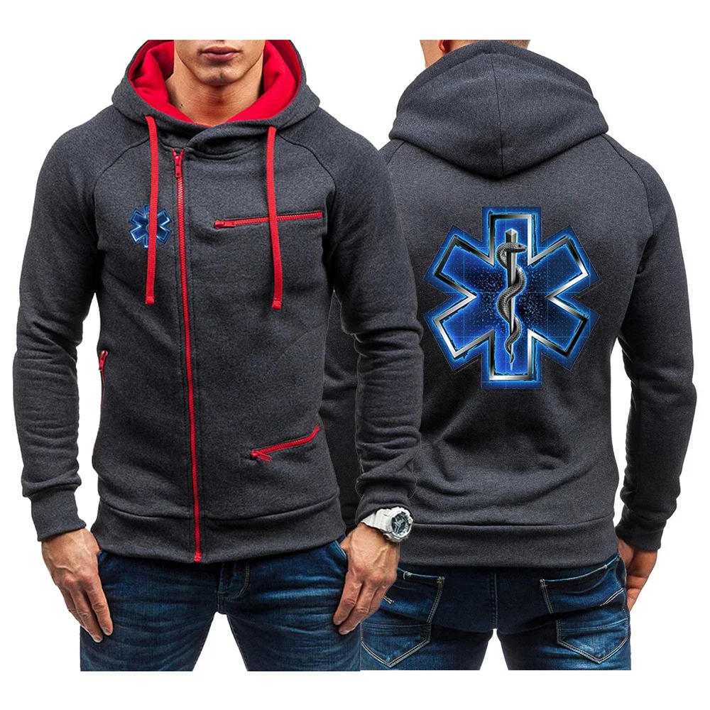 

EMT Emergency Ambulance 2024 Men Spring and Autumn Hot Sale Harajuku Printed Slim-fit New Four-color Zipper Sweatshirt Coat