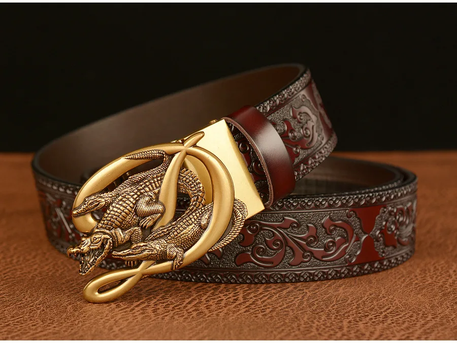 SupSindy Men Genuine Leather Belt Luxury Gold Crocodile Metal Automatic Buckle Cowhide Belts for Men Jeans Waistband Male Strap SupSindy Men Genuine Leather Belt Luxury Gold Crocodile Metal Automatic Buckle Cowhide Belts for Men Jeans Waistband Male Strap