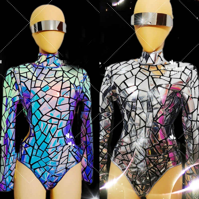 

Laser Mirrors Bodysuit Women'S Jazz Clothing Sexy Gogo Dancer Costume Evening Outfit Nightclub Ds Dj Performance Wear XS7901