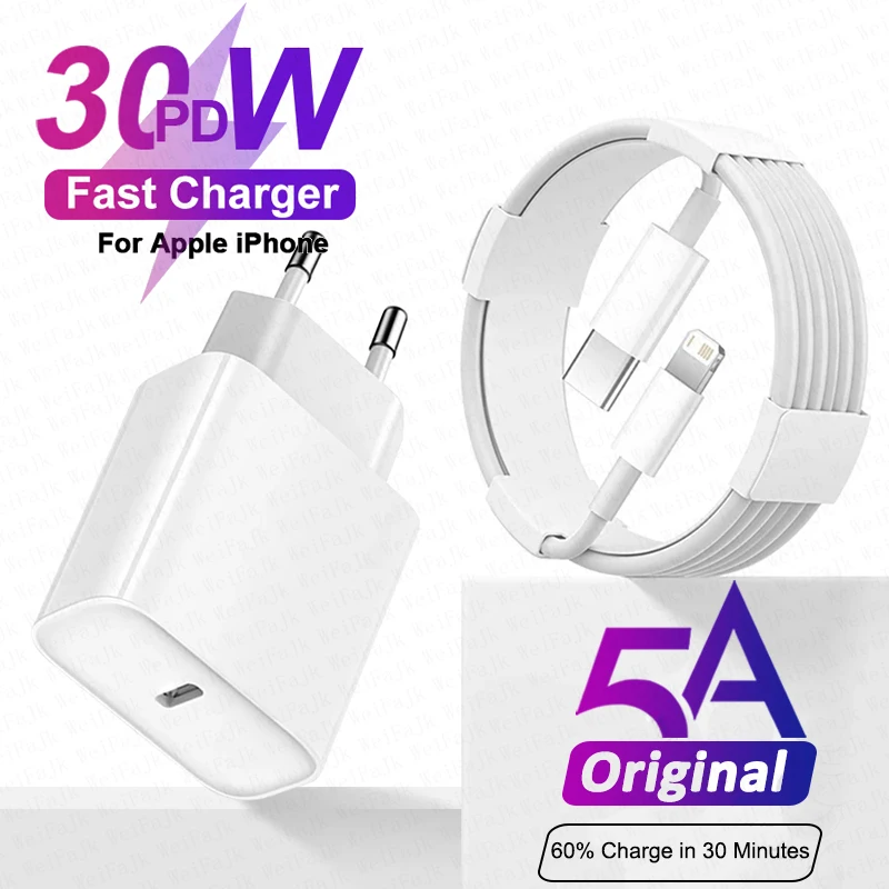 

For Apple Original Quick 30W Type C Charger For iPhone 14 13 12 11 Pro Max SE Mini X XS XR 8 Plus iPad AirPods Fast Charge Cable
