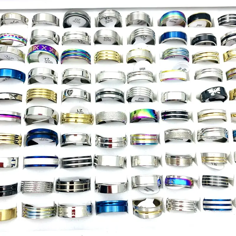 

100pcs Men Women Rings Stainless Steel Fashion Trendy Jewelry Set Party Gifts Wholesale Lot Variety of Styles