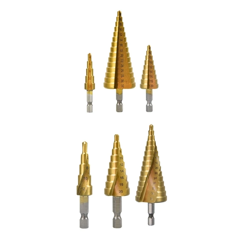 

3Pieces Hss Steel Titanium Coated Step Drill Bits Step Cone Cutting Tools Steel Wood Metal Drilling Step Cone Dril Bit