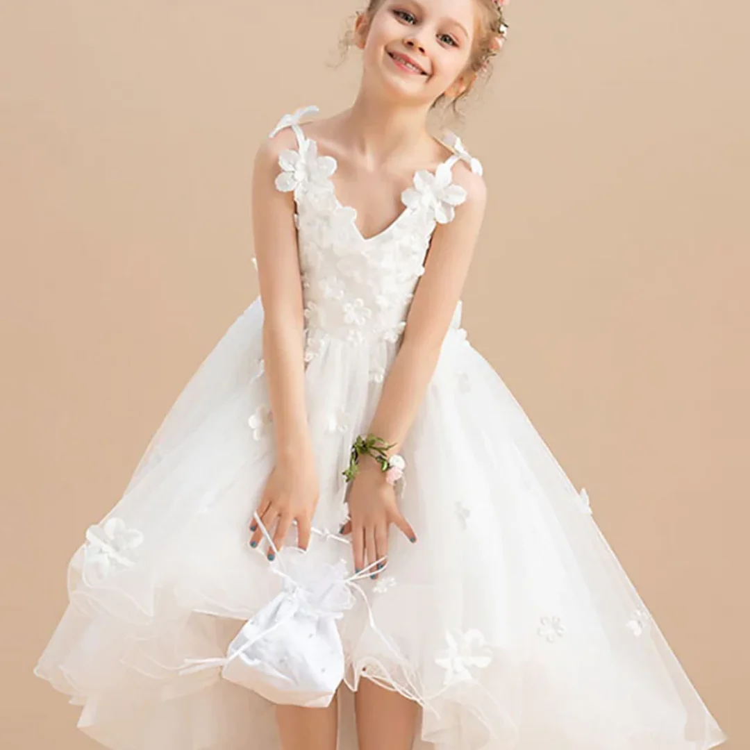 

Lace Flower Girl Dresses V Neck Sash Tulle Pageant First Communion Dresses Prom Ball Gown Princess Baby Girl Party Dresses