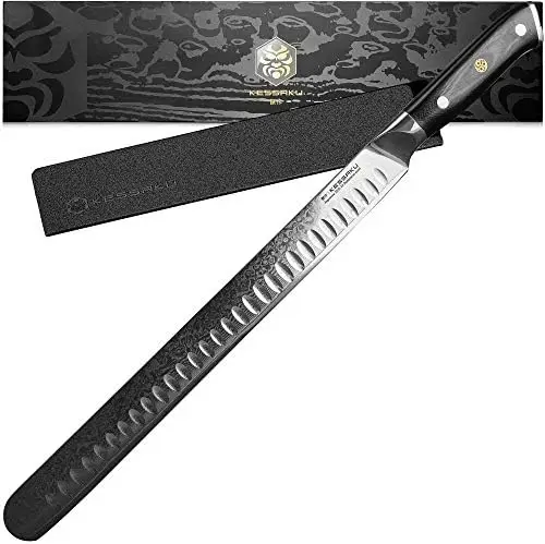 Knife - 12 inch - Damascus Dynasty Series - Sharp - Granton Edge - Forged Japanese 67-Layer AUS-10V High Carbon Stainless Steel
Knife - 12 inch - Damascus Dynasty Series - Sharp - Granton Edge - Forged Japanese 67-Layer AUS-10V High Carbon Stainless Steel