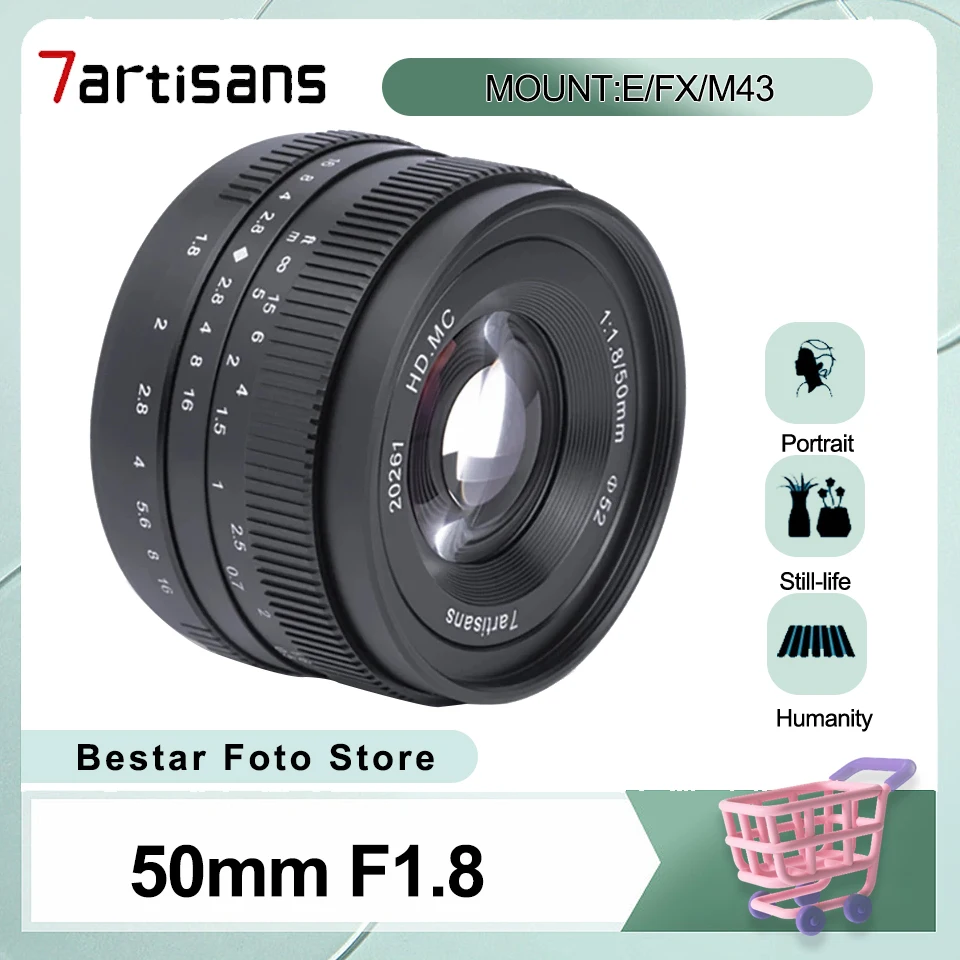 7artisans, 50 мм, F1.8, идентификативный объектив Prime, Большая диафрагма, легкий объектив камеры для Sony A7, Fuji, Φ, Canon