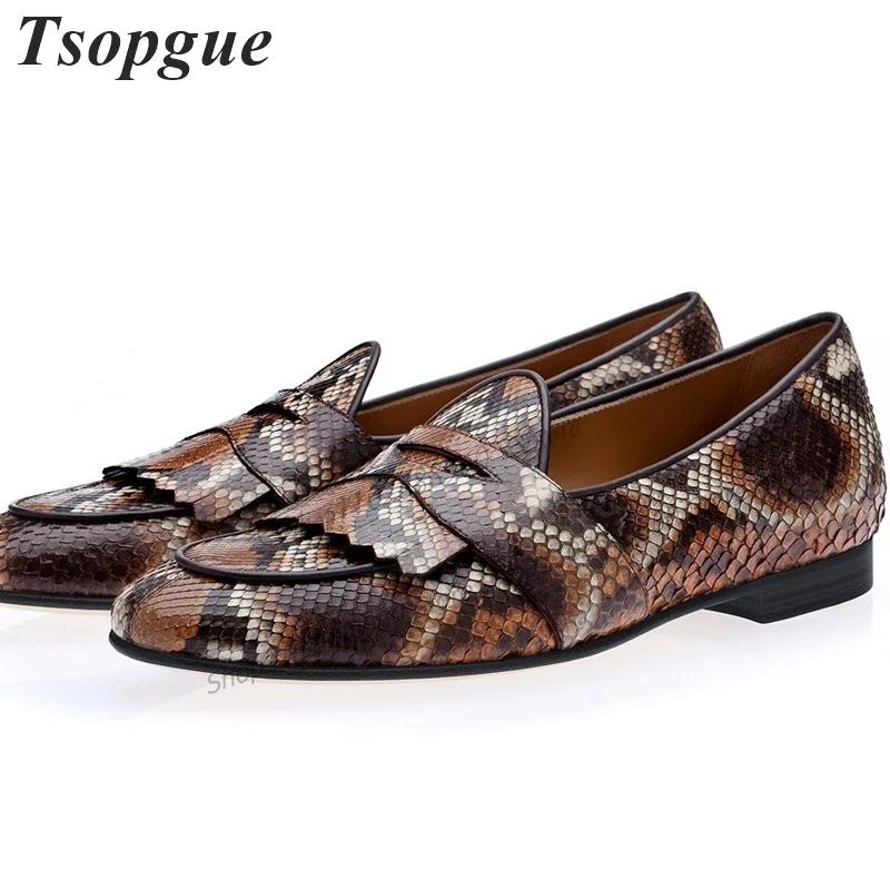 

Mixed Color Snake Skin Tassels Decor Men Shoes Men's Pumps Slip-On Runway Casual Party Shoes 2023 Fashionable Zapatillas Mujer