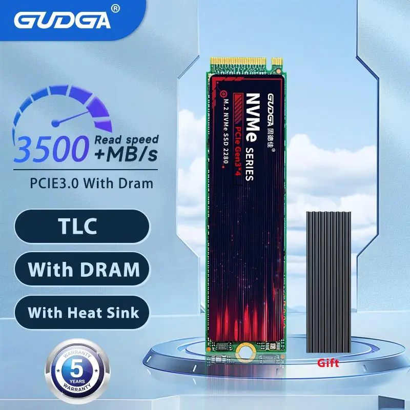 

GUDGA NVME SSD With Dram M2 512GB Pcie 3.0 Hard Disk Ssd M.2 2280 Heatsink Internal Solid State Drive For Laptop Desktop