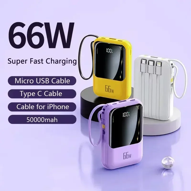 50000mAh Mobile Power Supply With Built-In Cable 66W Super Fast Charging Power Bank Waterproof Portable Mobile Phone Accessories
50000mAh Mobile Power Supply With Built-In Cable 66W Super Fast Charging Power Bank Waterproof Portable Mobile Phone Accessories