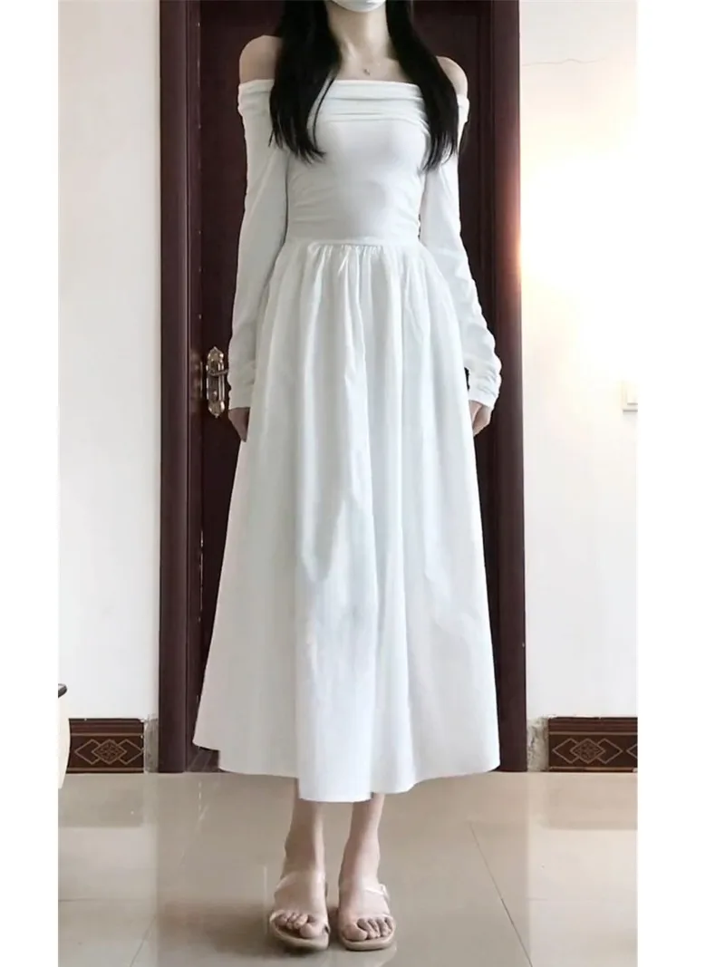One shoulder white long sleeved dress for women in early autumn 2023, new collection waist style high-end French long skirt NPVC
One shoulder white long sleeved dress for women in early autumn 2023, new collection waist style high-end French long skirt NPVC