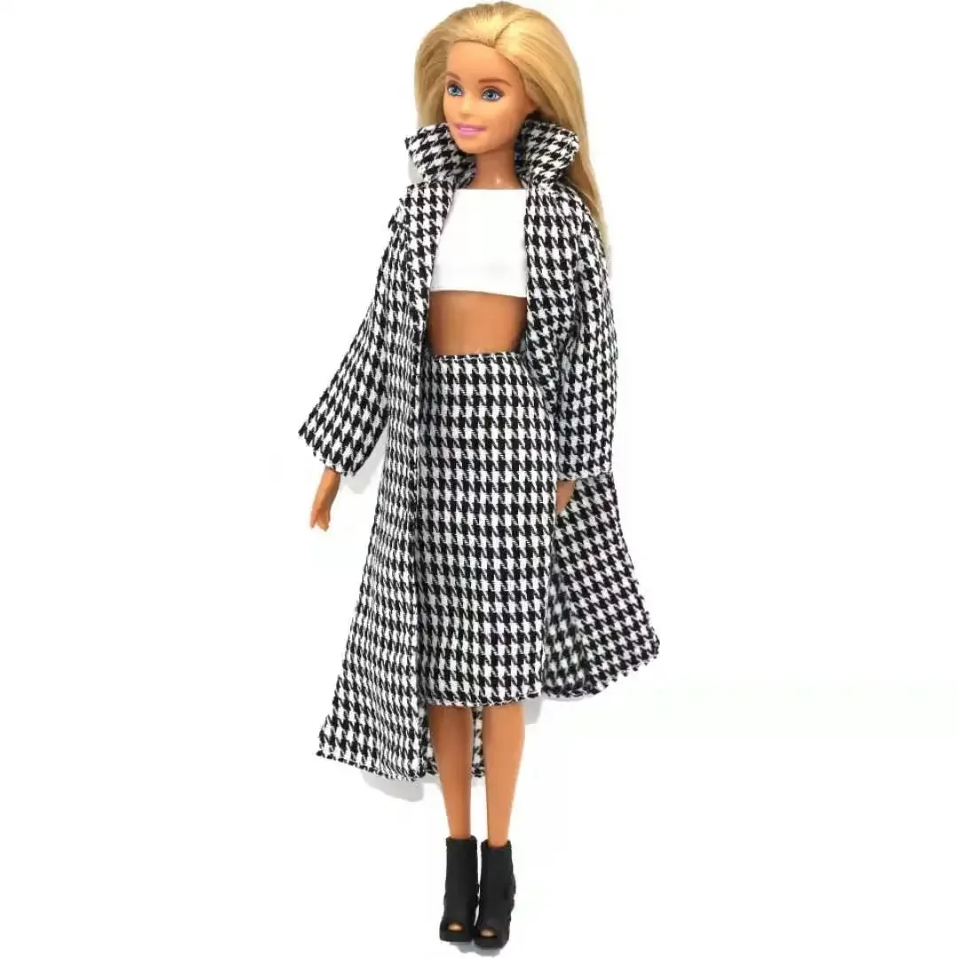 

Fashion 1/6 BJD Doll Outfits Parka Black Houndstooth Plaid Winter Jacket for Barbie Clothes Coat 11.5" Dollhouse Accessories Toy