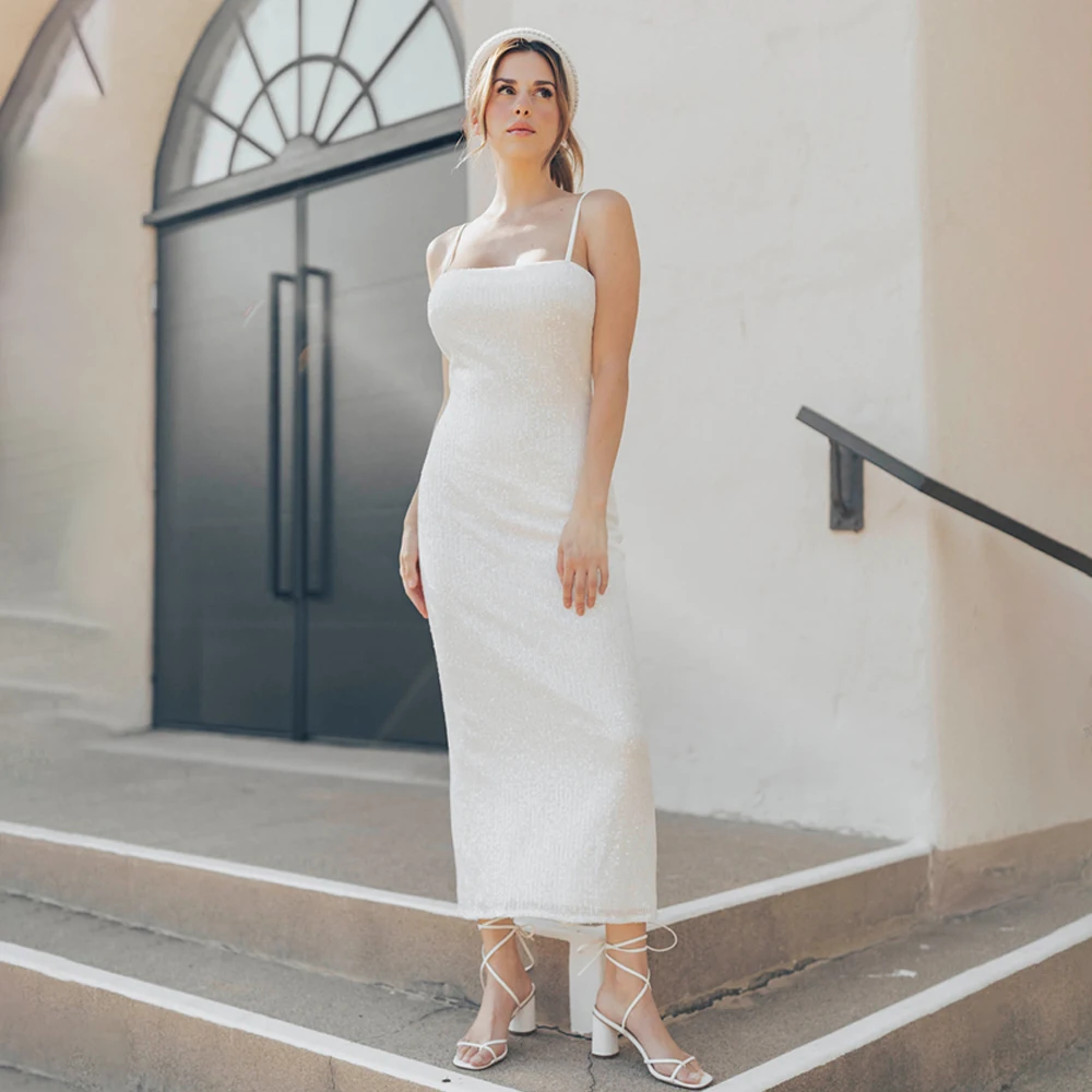 Simple Spaghetti Straps Sequins Glitter Wedding Dress Sleeveless Sheath Wedding Gown Backless Bridal Gown vestidos de novia
Simple Spaghetti Straps Sequins Glitter Wedding Dress Sleeveless Sheath Wedding Gown Backless Bridal Gown vestidos de novia