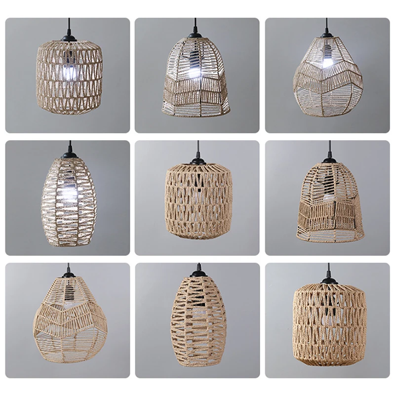 

1PC Hand Weave Lampshade Rattan Hanging Lamp Shade Cafe Hotel Light Cover Ceiling Pendant Fixture For Home Restaurant Decors