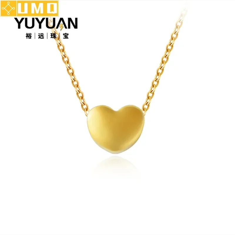 

5D Solid Gold 999 Pure Gold Real 24k Heart Pendant Necklace Solid 18k Au750 Chain For Women Fine Luxury Jewelry Wedding Gift