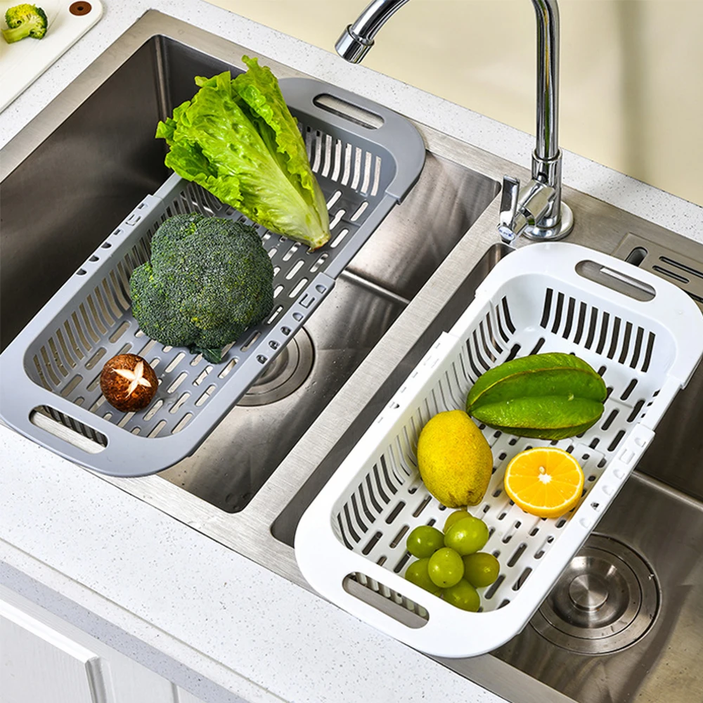 

1PC Household Telescopic Drain Basket Kitchen Organizer Sponge Holder Fruit Vegetable Drain Basket Sink Rack for Kitchen Gadgets