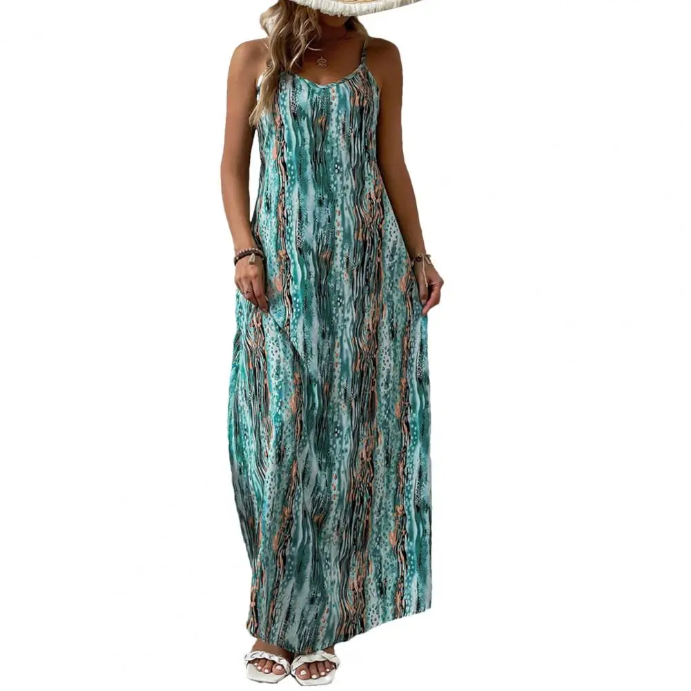 

Женское длинное платье без рукавов в богемном стиле, Макси-платье для отпуска с V-образным вырезом и принтом, Мягкое повседневное пляжное платье для курорта