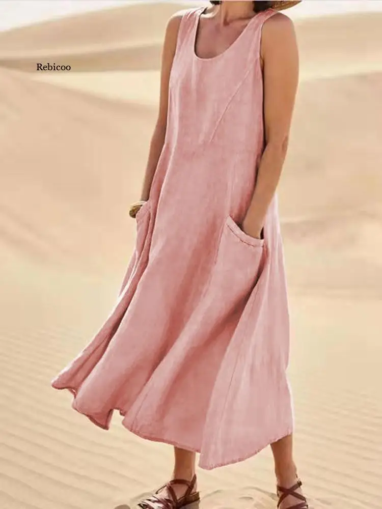 2022 Summer Women O Neck Solid Casual Sleeveless Tanks Dress Vintage Loose Beach Long Vestidos Sarafans Oversize Sundress
2022 Summer Women O Neck Solid Casual Sleeveless Tanks Dress Vintage Loose Beach Long Vestidos Sarafans Oversize Sundress