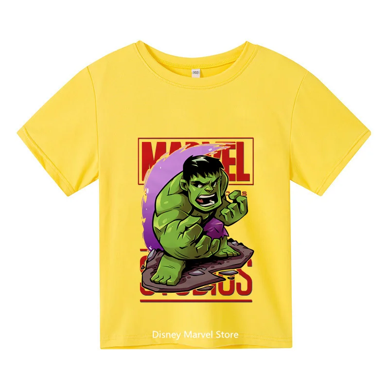 

2024 Marvel Comics Hulk Kids Short Sleeve T-shirt Summer Cotton top Personalized short sleeve for student boys and girls teens a