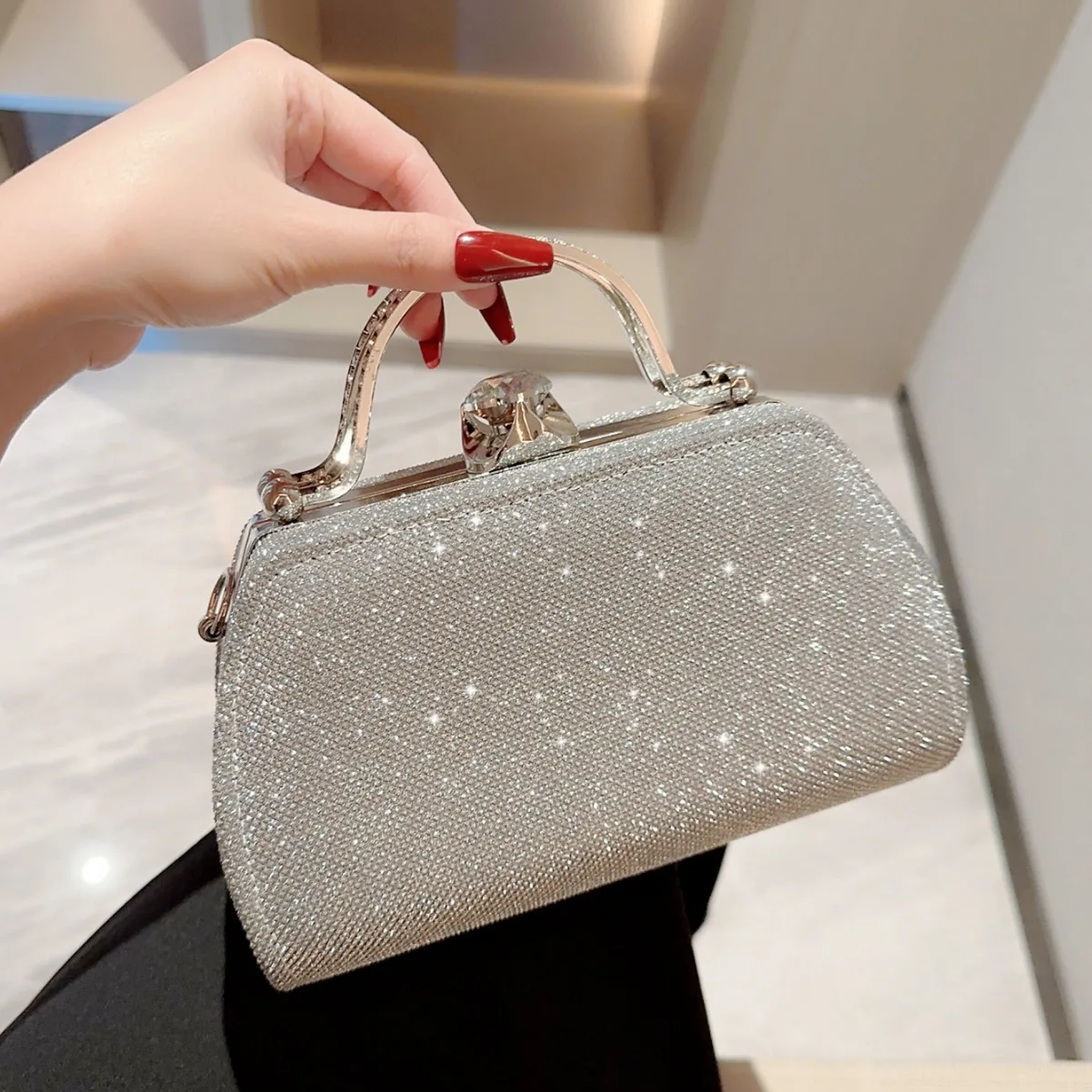 

Trendy Fine Small Handbags Shining Silver Color Drill Luxury Evening Bags Dinner Banquet Party Clutches Female's Purses Handbag