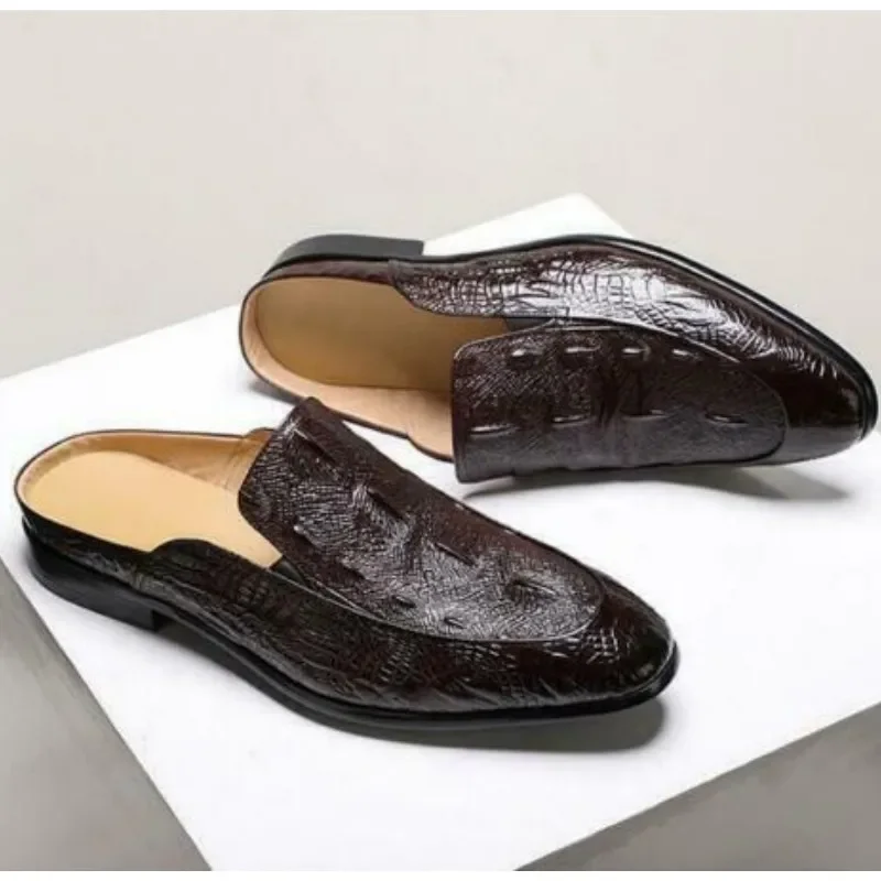 

New Brown Men Slippers Outside Men Shoes British Style Black Size 38-46 Handmade Zapatillas De Casa Verano Hombre