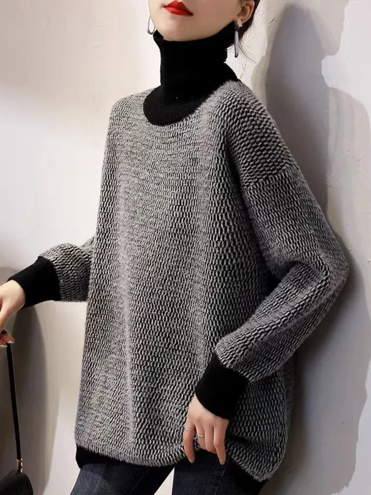 

Модные женские свитера, новинка сезона осень-зима 2023, однотонные модные пуловеры в Корейском стиле, топ с круглым вырезом и длинным рукавом, винтажная трикотажная одежда
