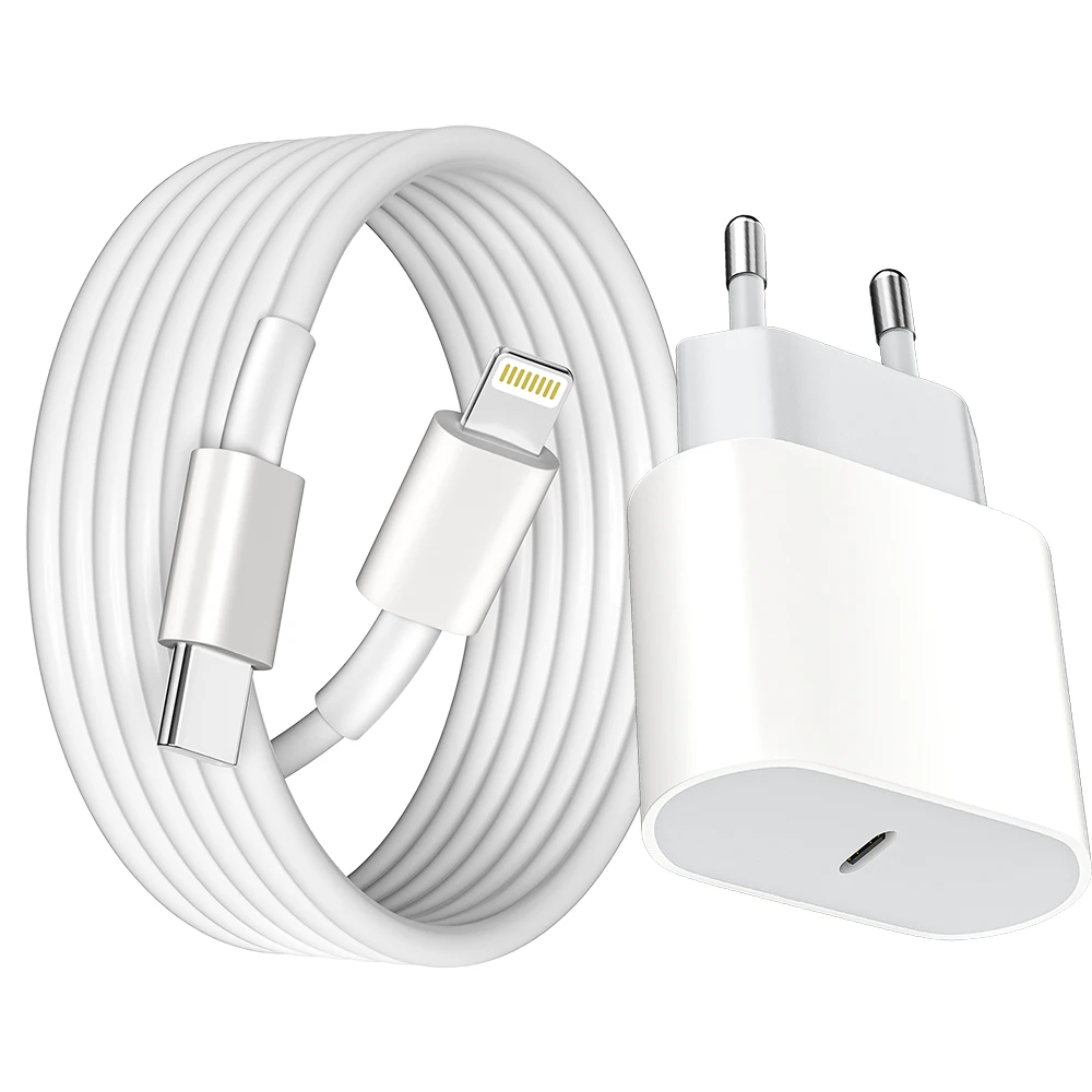 

For Apple PD 20W EU Charger USB C Data Cable for iPhone 14 8 7 Plus XR XS 13 12 11ProMax 14ProMax Cable USB C to Lightning 1m 2m