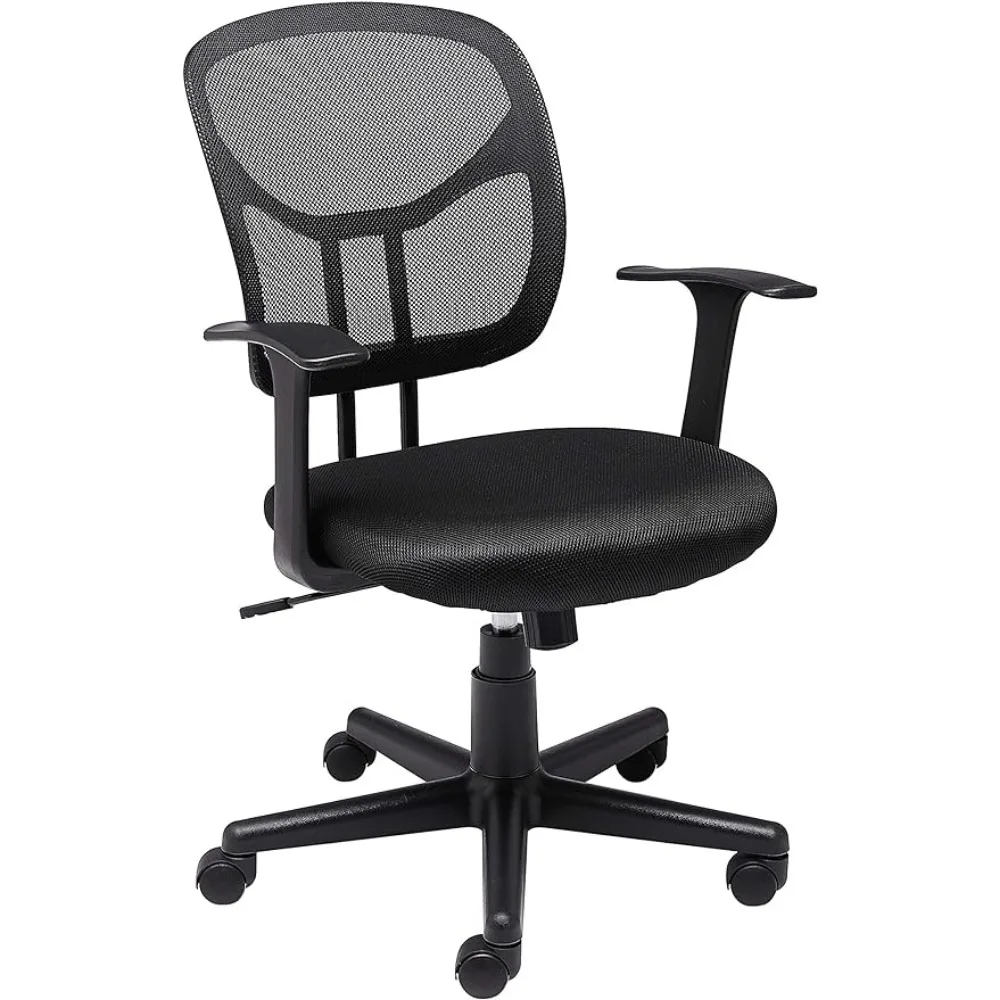 

Офисное кресло, черное Сетчатое офисное кресло со средней спинкой и регулируемой высотой, вращающееся на 360 градусов, офисное кресло с подлокотниками и поддержкой поясницы для игр