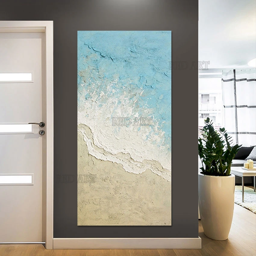 

Hotel Corridor Large Texture Acrylic Sea Wave Painting Picture Newest Canvas Wall Art Hand Item Murals Artwork Gallery Pieces