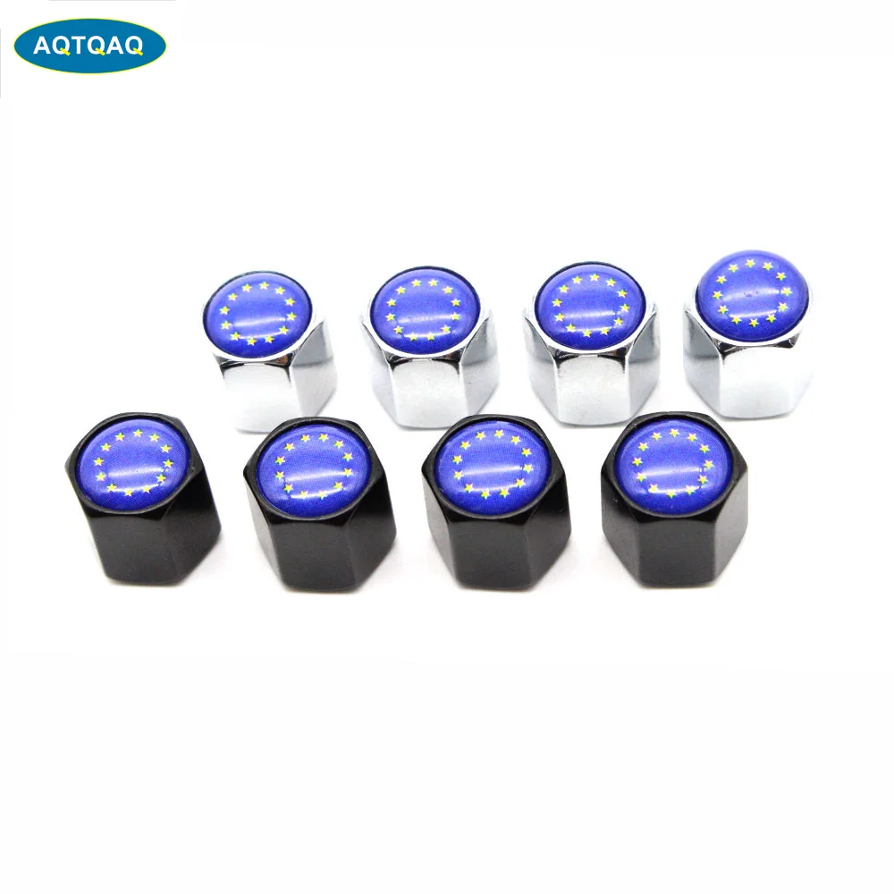 

4 Pcs/Set Zinc Alloy European Union The EU flag Style Tire Valve Stem Cap Tire Wheel Stem Air Valve Caps for Auto Cars