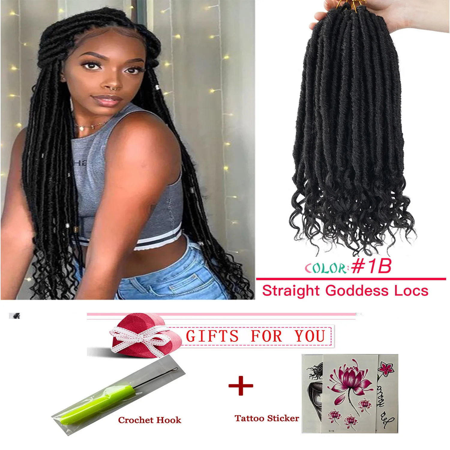 

18 Inch Straight Goddess Faux Locs Hair Braids Synthetic Crochet Braiding Hair With Curly Ends 24Roots Dreadlocks for Women