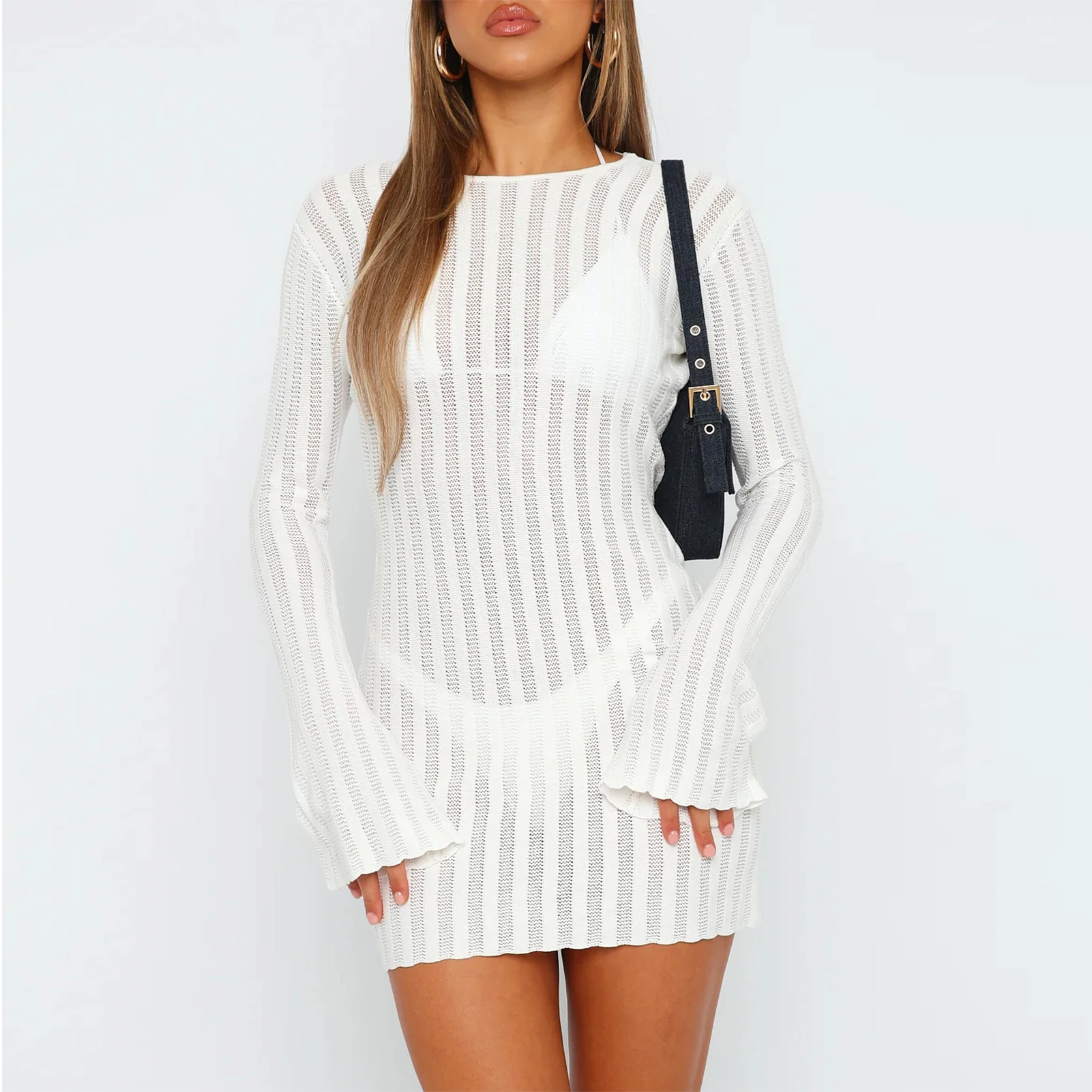 Women Sexy Backless Dress Skinny Cutout Crochet Dress Crew Neck Slim Fit See Though Pullover Club Party Sexy Mini Dress
Women Sexy Backless Dress Skinny Cutout Crochet Dress Crew Neck Slim Fit See Though Pullover Club Party Sexy Mini Dress