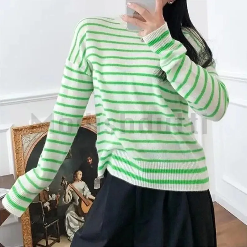 

Modishdutti 2023 Women Spring Autumn Fashion Stripend Knitted Pullovers Sweater Casual Long Sleeve Simple Tops Female