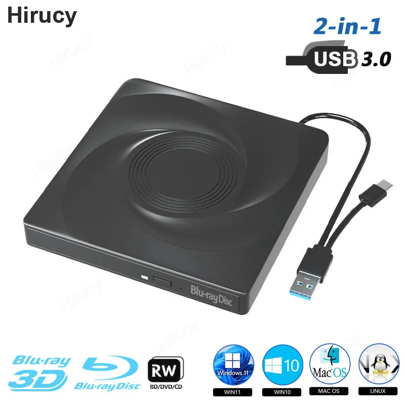 

USB 3.0 External Blu-ray Drive BD/DVD/CD -/+RW Optical Burner Player Compatible with Windows MacOS for MacBook Laptop Desktop