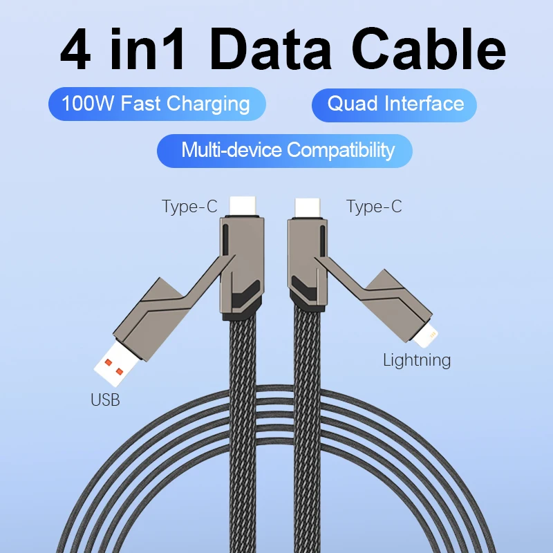 4 in 1 USB C Charging Cable 100W PD Fast Charging & Data Charger Cord Multi Charging Cable with Lightning/Type C/USB A Ports
4 in 1 USB C Charging Cable 100W PD Fast Charging & Data Charger Cord Multi Charging Cable with Lightning/Type C/USB A Ports