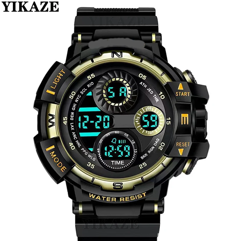 

YIKAZE Black Digital Watch for Men Sports Watches Waterproof Outdoor Chronograph Hand Clock G Infantry Shock Student Wristwatch