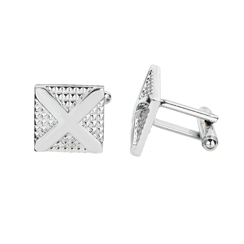 

652F Square Cufflinks for Formal Shirt Studs Mens Business Wedding Cross Engraved Alloy Cuff Link Sleeves Button Elegant Gift