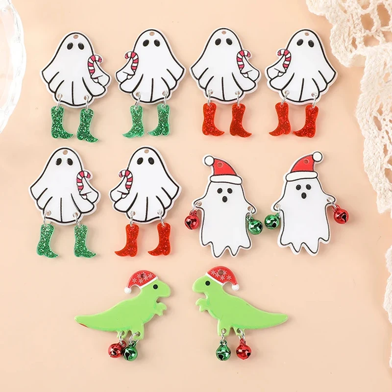 

10pcs Creative Christmas Ghost Dinosaur Acrylic Charms for Earring Necklace Bracelet DIY Y2k Fashion Jewelry Accessories