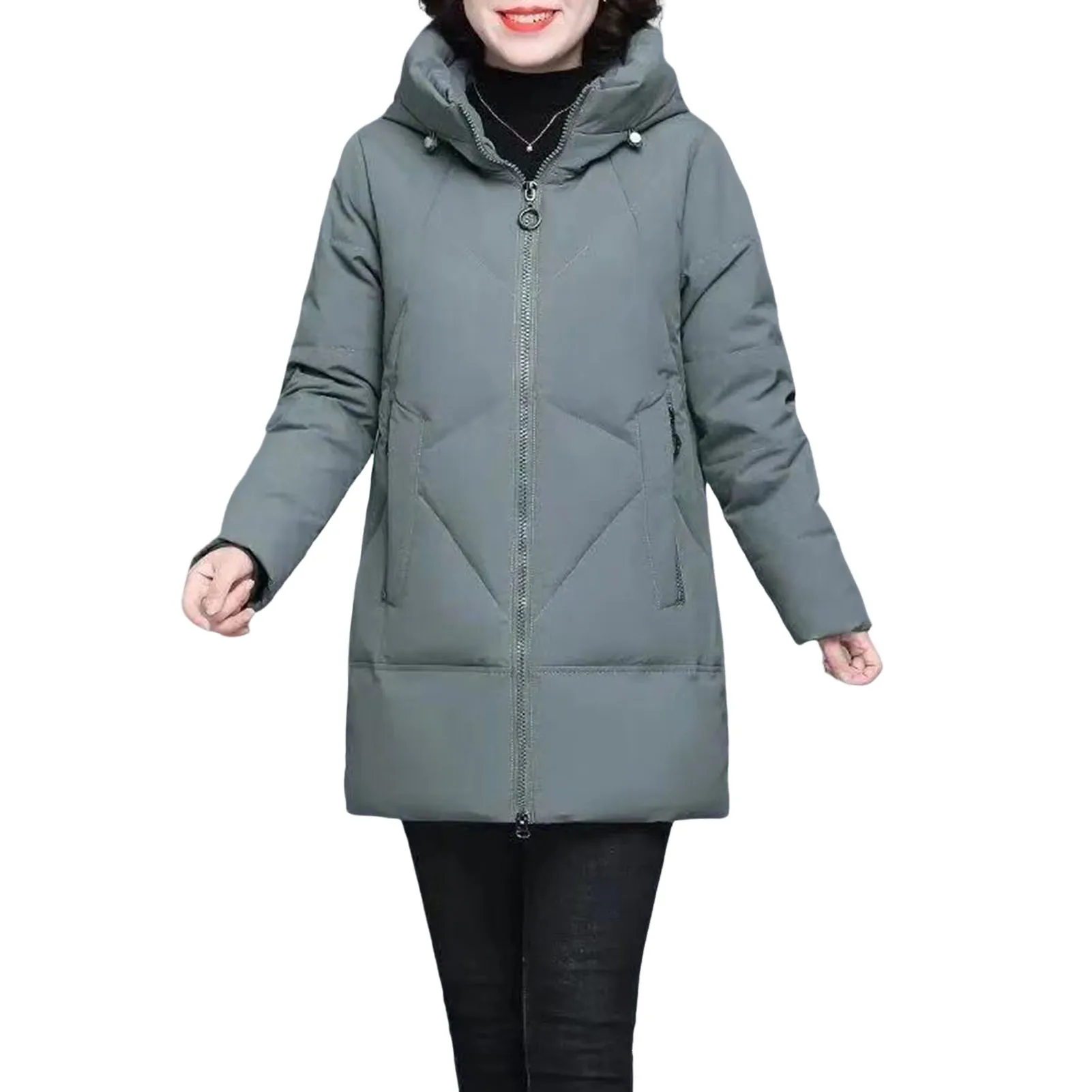 

Middle-Aged Hood Winter Jacket Oversize Thicken Puffer Down Suitable for Friends Gathering Wear