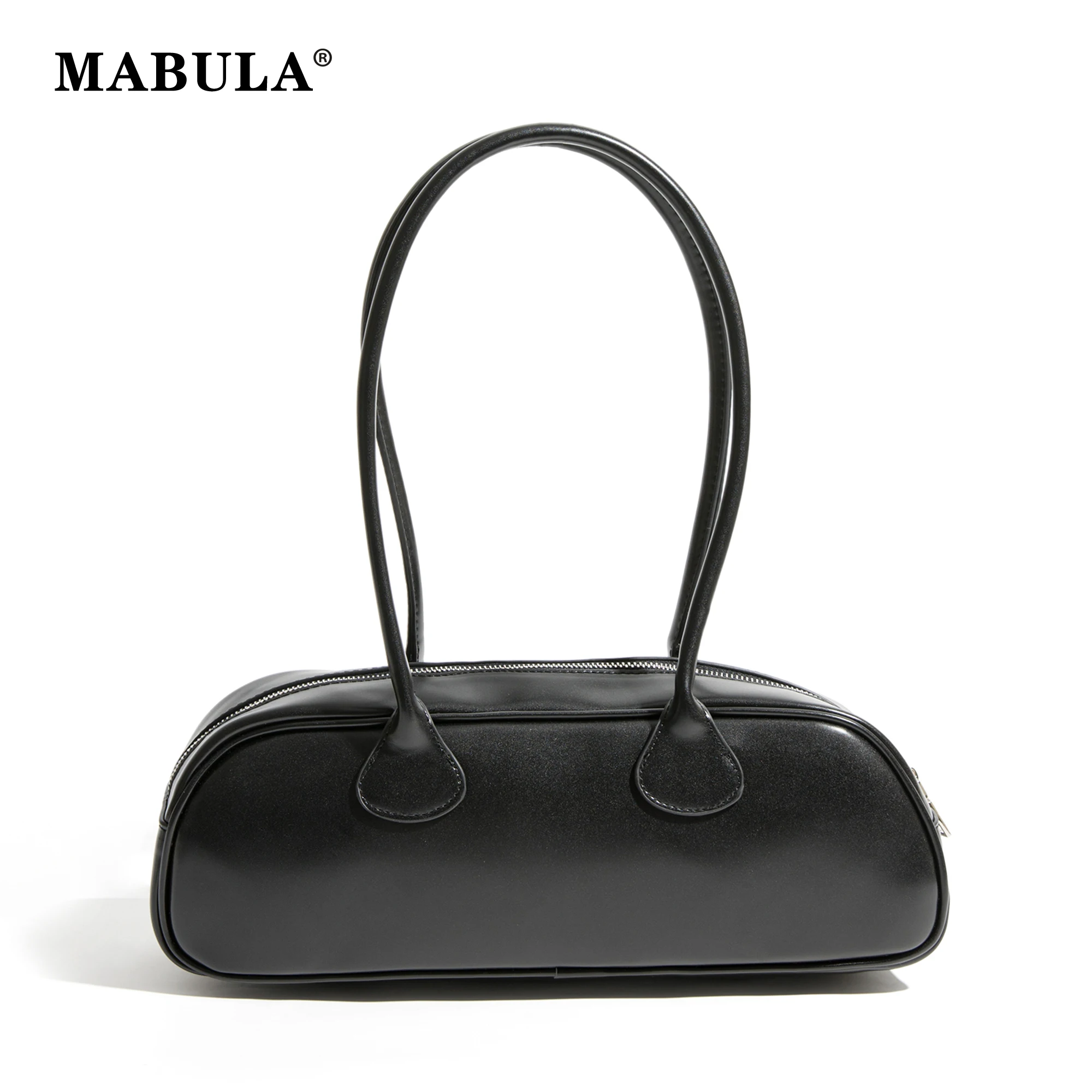 

MABULA Classical Underarm Hobo Bag Simple Vegant Leather Women's Satchel Handbag korean Exquisite Black Top Handle Purse