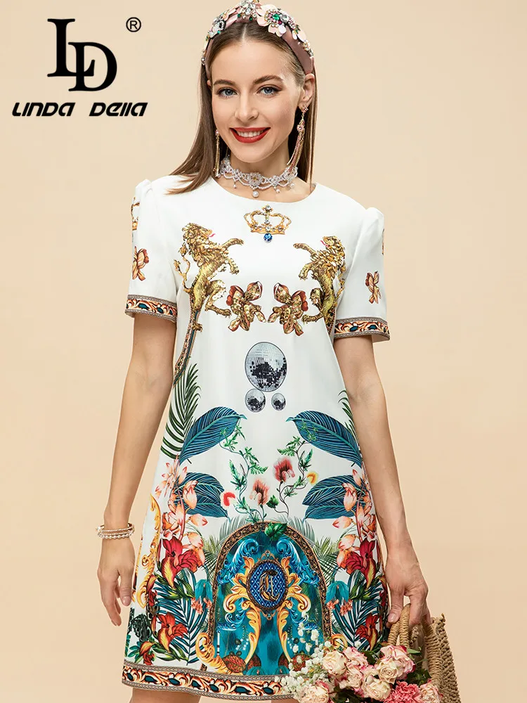 LD LINDA DELLA Fashion Designer Summer Mini Dress Women's O-neck Short sleeve Beading Flower Print Short Elegant Party Dress
LD LINDA DELLA Fashion Designer Summer Mini Dress Women's O-neck Short sleeve Beading Flower Print Short Elegant Party Dress