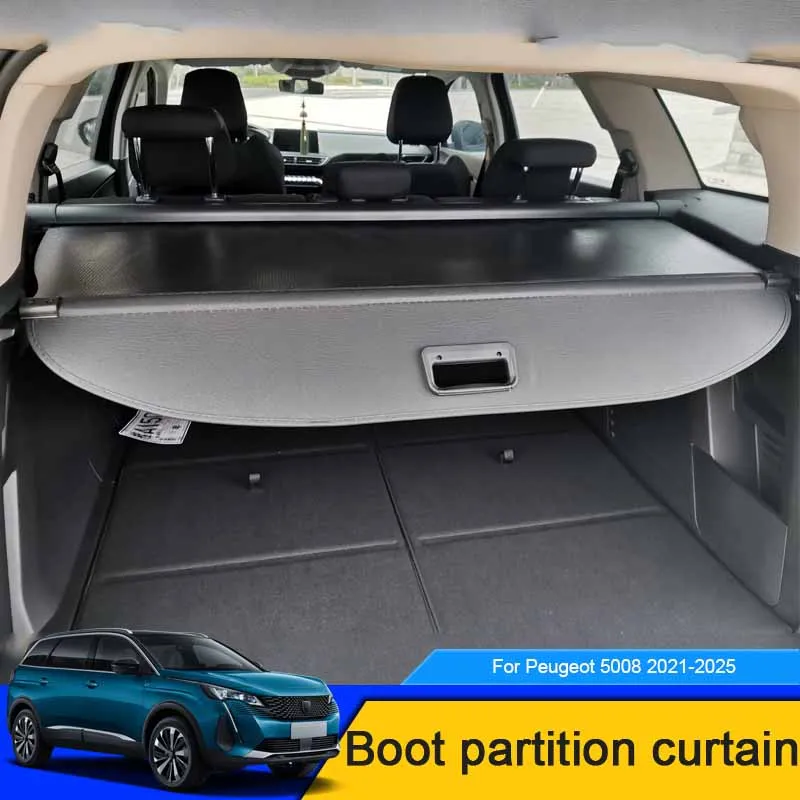 

For Peugeot 5008 2021-2025 Car Rear Trunk Curtain Cover Canvas Rear Rack Partition Shelter Interior Storage Auto Accessories