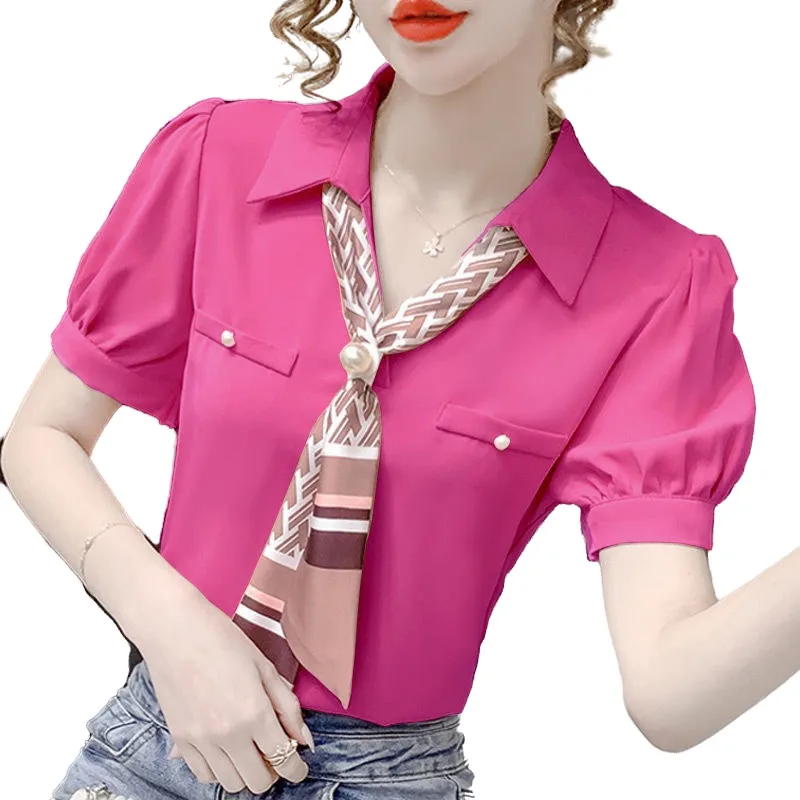 Women Spring Summer Blouses Shirts Lady Fashion Casual Short Sleeve Turn-down Collar Solid Color Tie Blusas Tops G2126
Women Spring Summer Blouses Shirts Lady Fashion Casual Short Sleeve Turn-down Collar Solid Color Tie Blusas Tops G2126