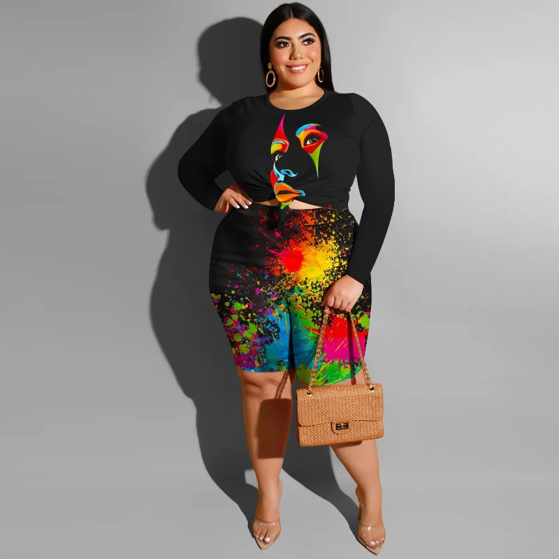 2023 New Elegant Print Long Sleeve Round Neck Top Skinny Shorts Tracksuit Set Fashion Casual Women Plus Two Piece Set Streetwear
2023 New Elegant Print Long Sleeve Round Neck Top Skinny Shorts Tracksuit Set Fashion Casual Women Plus Two Piece Set Streetwear
