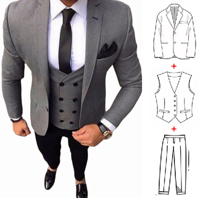 Men Suit 3 Piece Slim Fit Formal Wedding Prom Gray Tuxedo Custom Made Groomsmen Wedding Dress Male Suit (Blazer+Pants+Vest+Tie)
Men Suit 3 Piece Slim Fit Formal Wedding Prom Gray Tuxedo Custom Made Groomsmen Wedding Dress Male Suit (Blazer+Pants+Vest+Tie)
